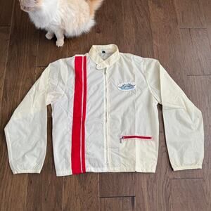 Vintage 1970s nascar international white and red stripe windbreaker jacket